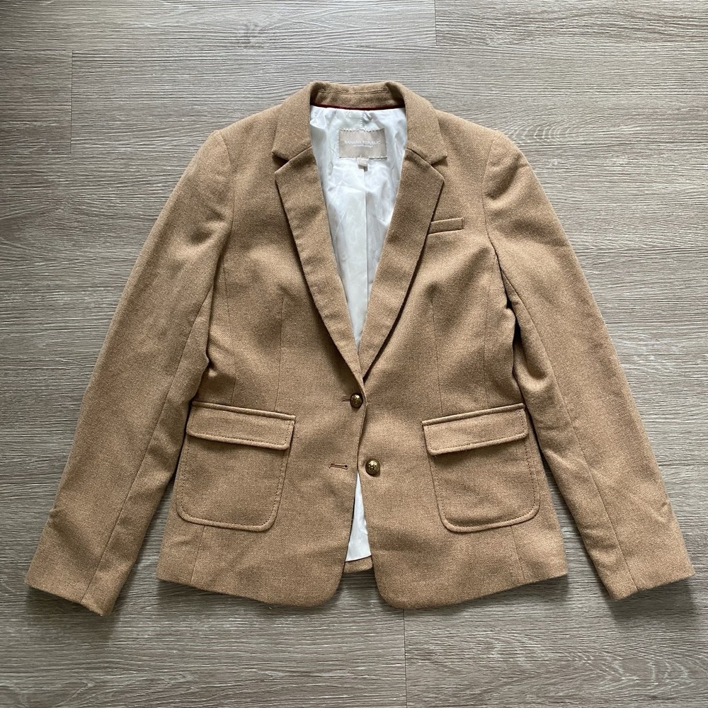 Banana Republic Hacking Jacket Womens 10 Camel Wool Blend Blazer Academia Preppy
